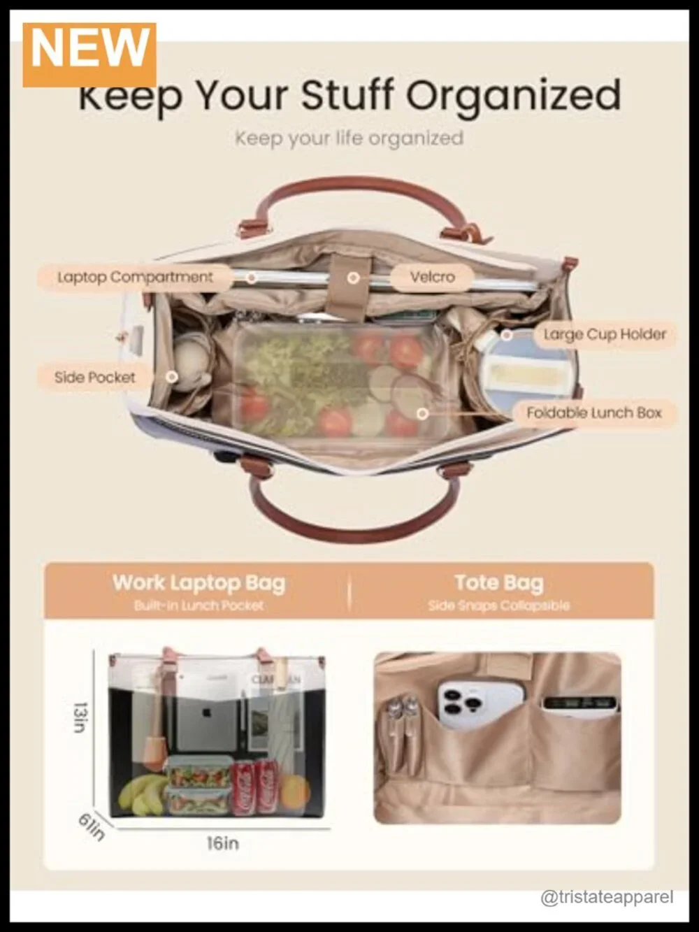 Faux Leather Laptop Lunch Tote Bag with Insulated Compartment